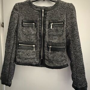 ALLOY Black & Gray Tweed Zip-Front Blazer